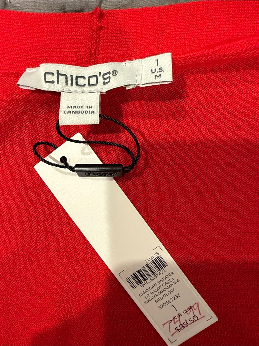 Chico’s Red Open-Front Women's Sweater Cardigan - Picture 3 of 4